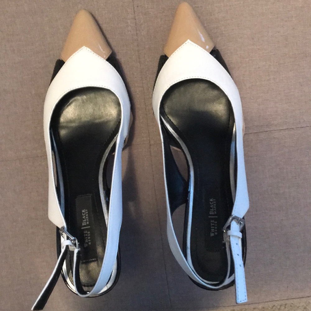 WHBM tri-color pointed-toe heels